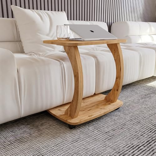 sugodesign Beistelltisch Couch, mit Rollen, Laptoptisch für Couch, Kleiner Wohnzimmertisch, Sofatisch in stylischer Holz-Optik, Kleiner Couchtisch fürs Wohnzimmer, Side Table, Arasta