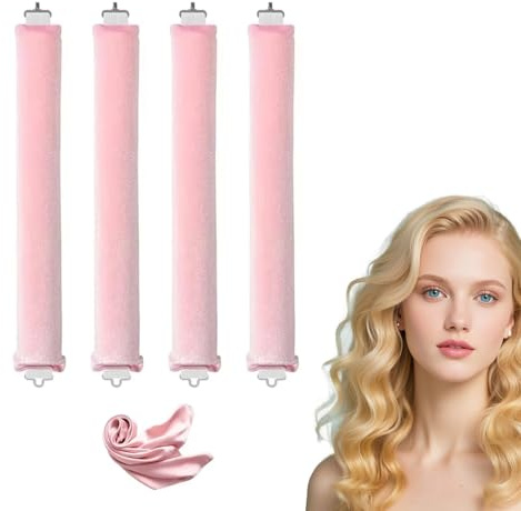 4PCS Heatless Curling Rods with Satin Silk Scarf - TRACOMPAN No Heat Hair Rollers for Heatless Curls & Blowouts | Overnight DIY Curler Set for All Hair Types (Heatless Curlers, Heatless Curler)