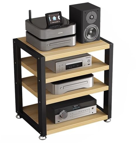 Estante de 4 niveles para medios AV de madera para audio y estéreo, muebles de almacenamiento para el hogar para sistemas de entretenimiento, componentes de audio y accesorios