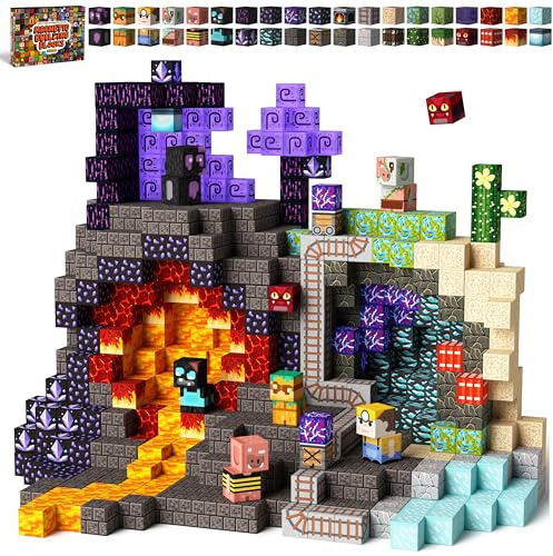 KIDCHEER Blocchi da Costruzione Magnetici 150 Pezzi, Mattoncini Magnetici Grotta Mineraria, Giocattolo Educativo e Divertente per Bambini dai 3 Anni in su, Idea Regalo per Ragazzi e Ragazze
