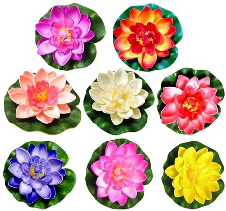 HKYBCF Flores Artificiales de Loto flotantes for Estanque, decoración de Estanque, nenúfar Artificial, Adornos Falsos, Plantas for Bodas.