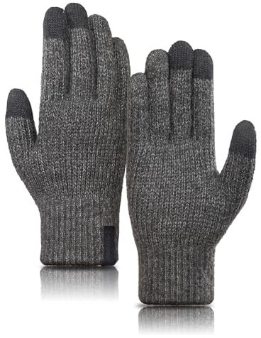TRENDOUX Guantes Tactiles para Movil Lana Merino, Guantes Térmicos Invierno Hombre Mujer, Punto Termicos Elásticos Suaves Transpirables Tactiles para Conducir Coche Running Senderismo Nieve - Gris L