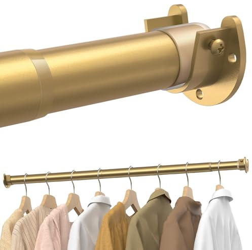 Supforce Robust Klädstång 43-69cm, Klädstång Väggmontering, Guld | Steglös justering, 30 kg bärkraft, säkert grepp, enkel installation, mindre klädkaos, skåp/garderob/tvättstuga