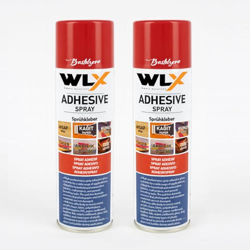 Lot de 2 bombes de colle en spray 500 ml - Forte adhérence pour bois, métal, tissu, plastique et papier - Sans acide, polyvalente, sans bulles et permanente