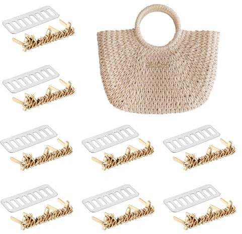 QUARKZMAN 8Pz Etichette Metalliche Artigianali, Targhette Rettangolari Da Cucire Con Distanziale, Etichette In Lega Per Cucito Fai-Da-Te, Articoli Da Cucito, Borsette, Borse, Oro Chiaro