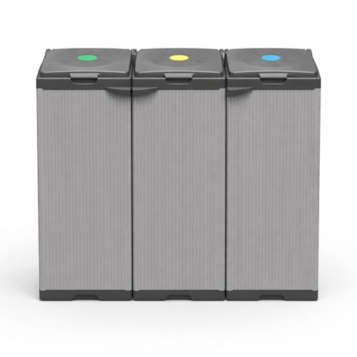 PALUPLUS Mobile Pattumiera a 3 Scomparti in Resina, misura 102x38x87 cm per sacchi da 80-110 Lt, Coperchi Ferma Sacchetto, Secchio a 3 Ante per Raccolta Differenziata, Made in Italy -MONG3967F -9,8