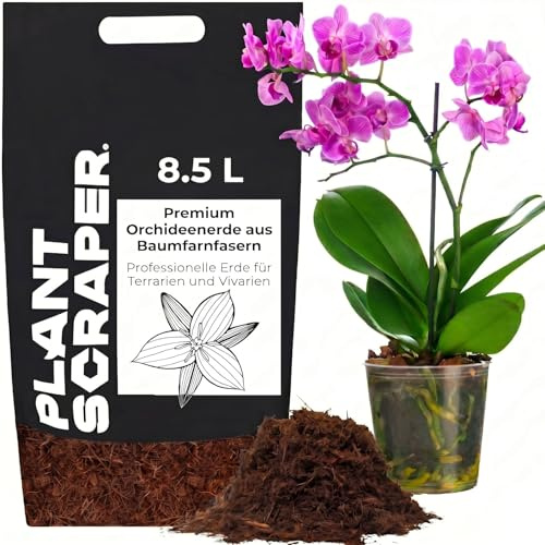 PlantScraper Premium Orchideenerde 8,5 Liter - Substrat für alle Orchideen aus 100% Baumfarnfasern - Professionelle Erde für Terrarien & Vivarien - 100% natürlich, biologisch, langlebig