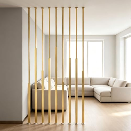 Metallameller 6 st, Rumsavdelare från Tak till Golv | 6-delad Väggavdelare med Metallameller,Sekretesspelare från Tak till Golv eller Disk,Modern Skärmvägg(Gold,65cm/25.6in)