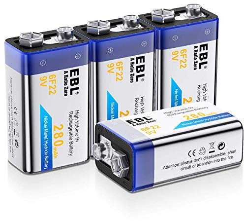 EBL Piles Rechargeables 9V en Ni-Mh à Longue Duréé, Lot de 4 Piles 9V Rechargeables 6F22 pour Les Multimesureurs, Détecteur de Fumée