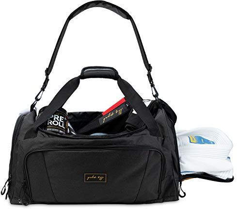 Gold BJJ Jiu Jitsu Duffle Bag - Waterproof Pocket for Sweaty Gi, Rashguard, or Shoes - The Perfect Duffel Bag for Martial Arts Gear, Boxing, MMA, and More (Black)