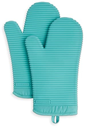 KITCHENAID Ribbed Soft Silicone Oven Mitt 2-Pack Set, 7.5x13, Aqua Sky