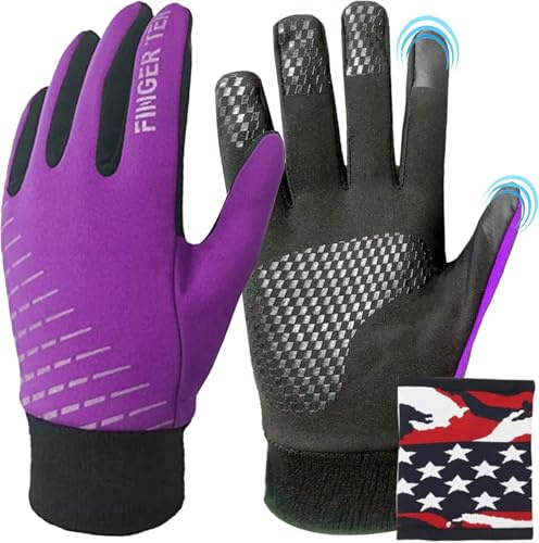 FINGER TEN Kids Winter Gloves Waterproof with Neck Warmer Boys Girls Touchscreen for Cold Weather Outdoor Sports (Purple, Medium)