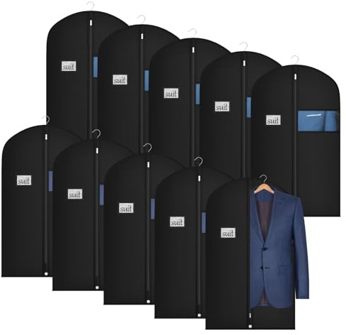 Univivi 10 Pack Suit Bags Garment Bag for Men Storage, 40-Inch Suit Bags for Closet Storage with Clear Window and ID Card Holder for Suit Jacket, Skirt, Shirt and Coat