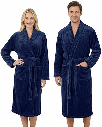 Gräfenstayn Peignoir pour femmes et hommes - col châle - unisexe - long - microfibre - OEKO TEX Standard 100 - taille S - XXXL