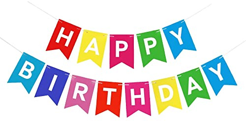 Happy Birthday Banner Backdrop Colorful Decoration Birthday sign for wall Party Supplies Backyard Decore Birthday Flag Bunting - 8 feet total signs (3 feet HAPPY, 5 feet BIRTHDAY)