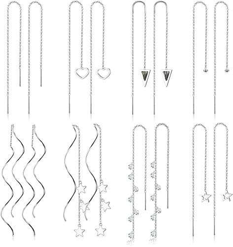 ADRAMATA 8 Paar Einfädler Edelstahl Ohrringe für Frauen - Langkettige Tropfen Quasten Ketten Set