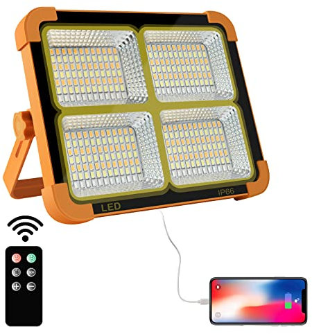 100W Faro LED Portatile, 15600mAh Solare Faro Luce Ricaricabile Luce Lavoro, lampada da Luce da Campeggio LED Con Telecomando, Proiettore LED Ricaricabile per Cantiere, Garage, Emergenza
