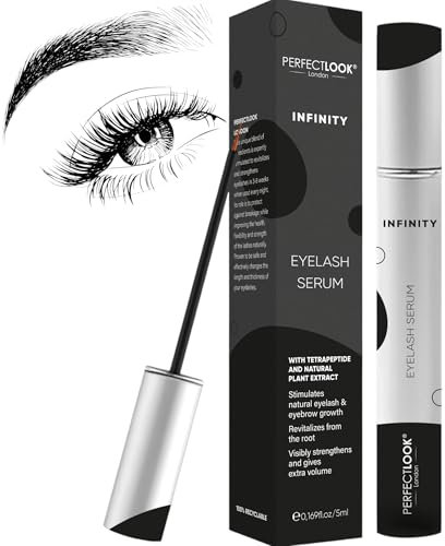 Perfect Look London Eyelash & Brow Serum – Lash Growth Booster with Tetrapeptide, Aloe Vera, Red Clover, Natural Thickening Formula for Longer, Fuller Lashes & Brows – 5ml