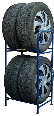Goodyear Reifenregal für 4 Reifen, platzsparende Aufbewahrung, höhenverstellbar, 2 Ebenen, Tragkraft bis zu 120 kg, blau