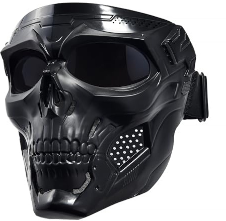 Motorcycle Mask Full Face,Masks Skull Skeleton with Goggles Impact Resistant Tactical Mask for Halloween Paintball Game Movie Props Party (Skull-greyLens)
