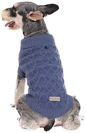 MengMengDa Small Dog Sweaters, Soft Knit Cold Weather Turtleneck Dog Clothes, Lightweight Warm Puppy Sweater for Chihuahua, Dachshund, Shih Tzu, Yorkie (Dark Blue, M)