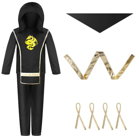AOOWU Black Ninja Costumes for Kids, Ninja Deluxe Costumes Set with Ninja Foam Accessories Toys Halloween Costume Girls Boy