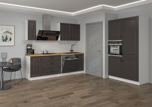 Landhaus Küche Stilo Grau 230 + 120 cm Küchenzeile Küchenblock Einbauküche