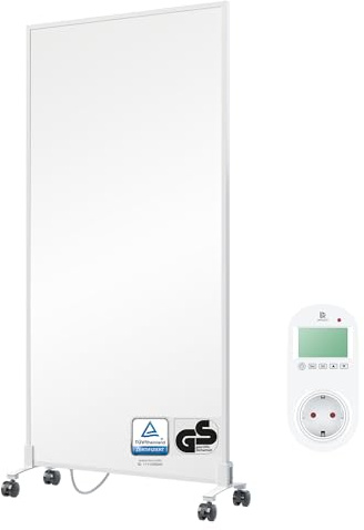 BR Bringer Infrarotheizung Standgerät - 1000 Watt - Energiesparend - Mobile Elektroheizung mit Standfüßen auf Rollen, Steck-Thermostat - TÜV & GS - Deutsche Qualitätsmarke (weiß)