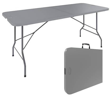 Bricozone Tavolino Pieghevole In Resina Dura Tavolo Campeggio Giardino Set Birreria Facile Trasporto Con Maniglia 180 x 74 x 74 Cm Ideale Terrazzo Fiere Sagre Rettangolare (grigio chiaro)