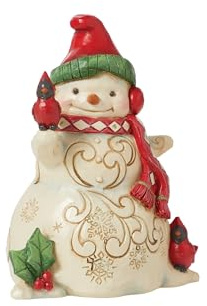 Enesco Jim Shore Heartwood Creek Snowman with Earmuffs and Cardinals Figurine- Stone Resin Hand Painted Crafted Collectible Snowman Figurines Christmas Home Decor Statue, 5.51 Inch