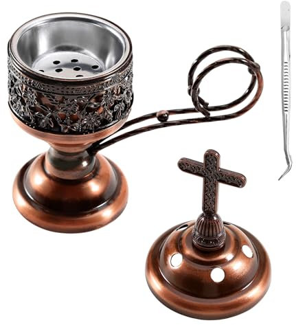 Yawlsow Brûleur d'encens au charbon d'encens, support d'encens Bakhoor, idéal pour l'aromathérapie, le yoga et le spa, la maison et l'église chrétienne, cuivre rouge