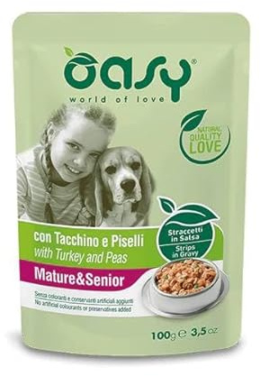 Oasy Umido Cani STRACCETTI MATURE E SENIOR TACCHINO E PISELLI - OFFERTA - 6 lattine da 150 GR