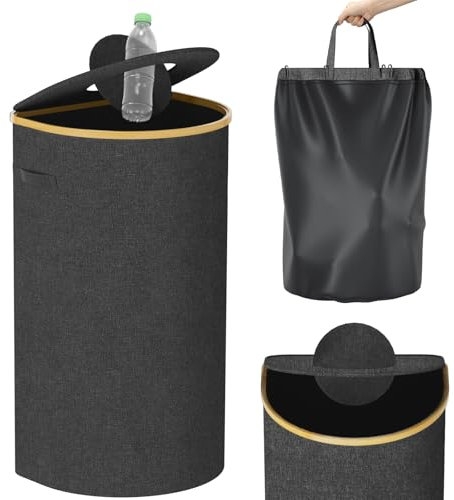 Pinlanuo Pfandflaschen Sammelbehälter, 100L Groß Pfandflaschen Behälter, Flaschensammler Leergut mit Deckel, Altglas Aufbewahrung mit Loch für Küche & Abstellraum Schwarz