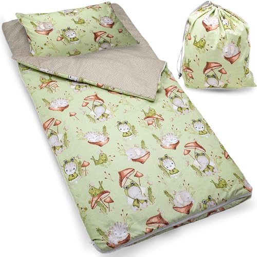 PinkZebra Sac de Couchage 140 x 75 cm + taie d'oreiller 60 x 40 cm pour Fille et Enfant Sac de Enfant avec taie d'oreiller, Sac en Coton Double Zip avec Garage et Sac, Oeko-Tex
