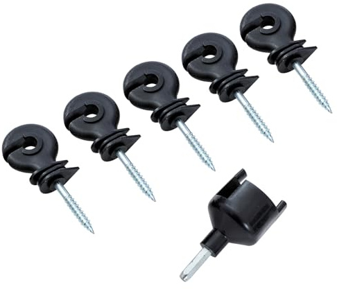 KATSU Tools Electric Fence Ring Insulators 100PCs Screw-in Ring Insulators + Driver Chuck, Electric Farm Fence Meadow Wooden Post Accessories for Ropes, Wires and Strands