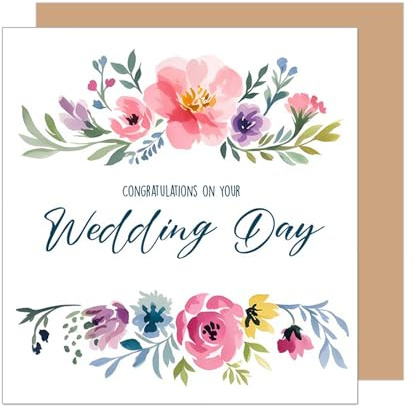 Edition Seidel Tarjeta de felicitación de boda con sobre, cuadrada, de alta calidad, con sobre, tarjeta de felicitación de boda con flores recién casadas (HQ131 SW025)