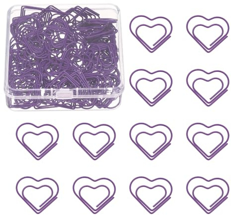PATIKIL 100 Pcs Attache-Papier En Forme De Coeur, Petits Atsalissures Mignons En Métal Pour Fournitures De Bureau Artisanat Album Scrapbook dossiers Notes Classement, Revêtement, Violet