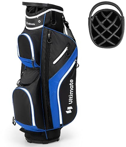 GOPLUS Sac de Golf, Sac de Club de Golf Léger avec Séparateurs à 14 Compartiments, Sac Isotherme, 2 Poches Étanches, Capuche de Pluie Amovible, Porte-Parapluie et Poignées de Transport (Bleu)
