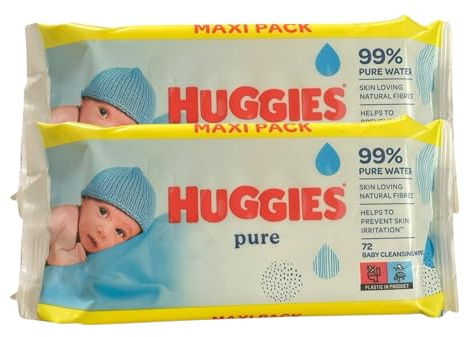 Huggies Pure Baby Cleansing Wipes, 72 Wipes, Alcohol-Free, Pack of 2.