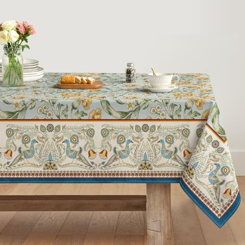 Artoid Mode Boho Vintage Pfauen Blumen Blätter Landhausstil Tischdecke 140x180 cm, Fleckschutz Tischwäsche Küche Dekoration Urlaub Party Dekor