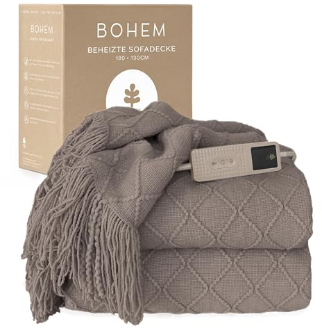 Groenland BOHEM Soffa värmefilt 180 x 130 cm – Värmefilt med 9 värmenivåer och automatisk avstängningstimer upp till 9 timmar – Elektrisk värmefilt med automatisk frånkoppling – Uppvärmd filt för säng