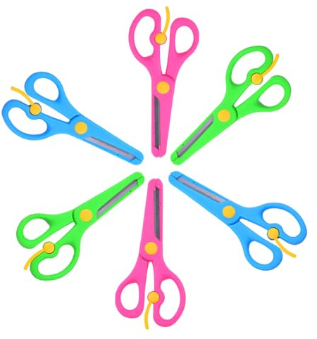 LuLiyLdJ 6 mini tijeras de seguridad para niños con hoja de plástico para manualidades y actividades en preescolar, jardín de infancia, principiantes, formación y escuela.