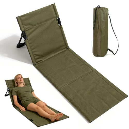 Zinueen Silla de suelo plegable, tumbona de playa, ligera, con respaldo, cojín de asiento y cojín para tumbona, como sillón de playa plegable y silla de suelo, para jardín, playa, camping (verde)