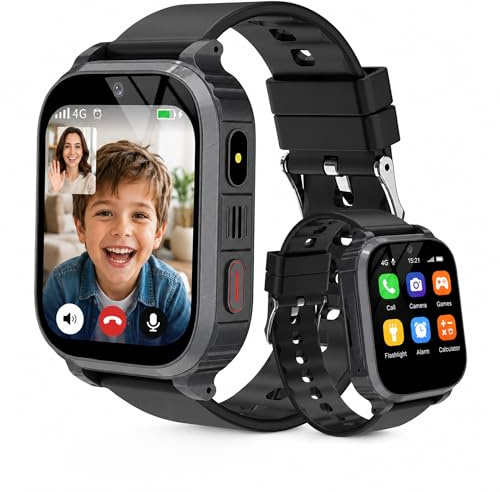 Smartwatch Bambini 4G con GPS e Videochiamate, Orologio Telefono per Bambini con SOS, Localizzazione in Tempo Reale, Modalità Scuola, Fotocamera, Giochi, Sveglia, Impermeabile IP68, Regalo 4-15 Anni