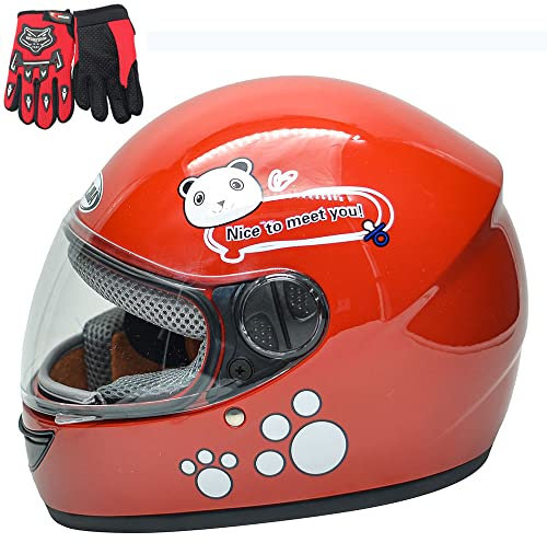 Kinderhelm, Motorradhelm Für Kinder, Motorrad Halbhelme, Motorrad Moped Jungen Mädchen Kinder Childs, 3 Farben Style Für Wahl (RED)