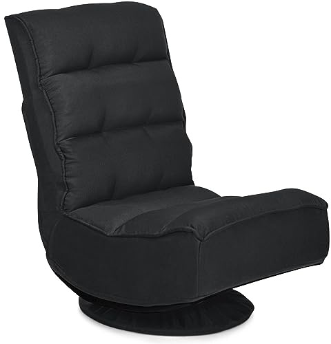 COSTWAY Poltrona Relax da Terra Pieghevole Reclinabile Girevole, Poltrone da Divano per Studio Salotto, con Schienale, Ottima per Rilassarti (Nero)