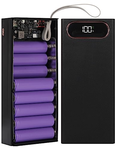 16x18650 External Battery Pack Shell, 2 USB Output DIY Power Bank, Plastic Shell Box with LCD Display, Power Bank Case, With three Micro/Type C input, Small and light Design(black)