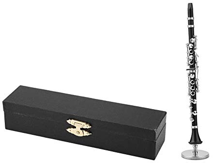 Tnfeeon Mini Modèle de Clarinette de 16 Cm, Ornements D'instruments de Musique pour Clarinette Basse avec Support et étui, Réplique Miniature de Maison de Poupée, Ornement de Maison