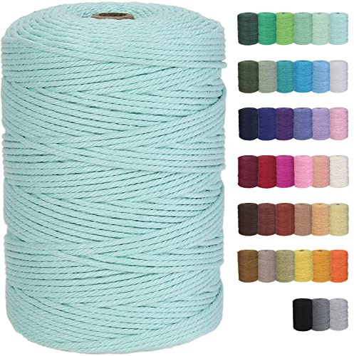 GOHOF Macrame Cord 3mm x 328yards Natural Macrame Cotton Rope Colored Macrame Rope Soft Cotton Cord Macrame Supplies Craft Rope Macrame Yarn for Plant Hanger Wall Hanger Dreamcatcher (Cyan)