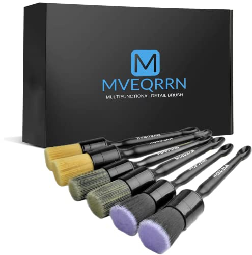MVEQRRN 6pcs Car Detailing Brush Set-2pcs Boars Hair Car Detailing Brushes,2pcs Ultra Soft No Scratch Detailing Brush for Air Vent,Leather Seat 2pcs Detail Brushes car Detailing for Interior Exterior